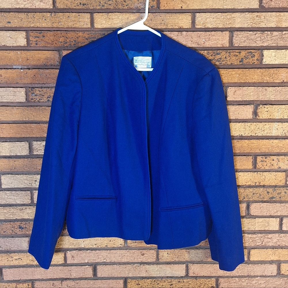 Vintage Pendleton 100% Wool Royal Blue Open Front Blazer Size 44